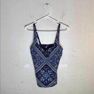 Lands' End Navy Paisley Bandana Print Tankini Swimwear Camisole Size 6